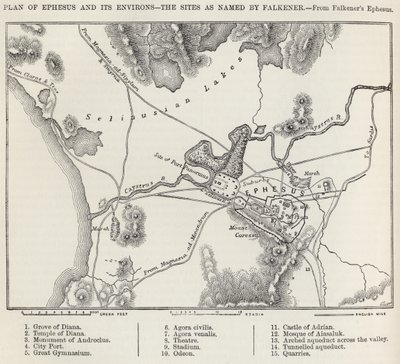 Plano de Éfeso e seus arredores, do &39;The Imperial Bible Dictionary&39;, publicado por Blackie und Son, c.1880s de Edward Falkener